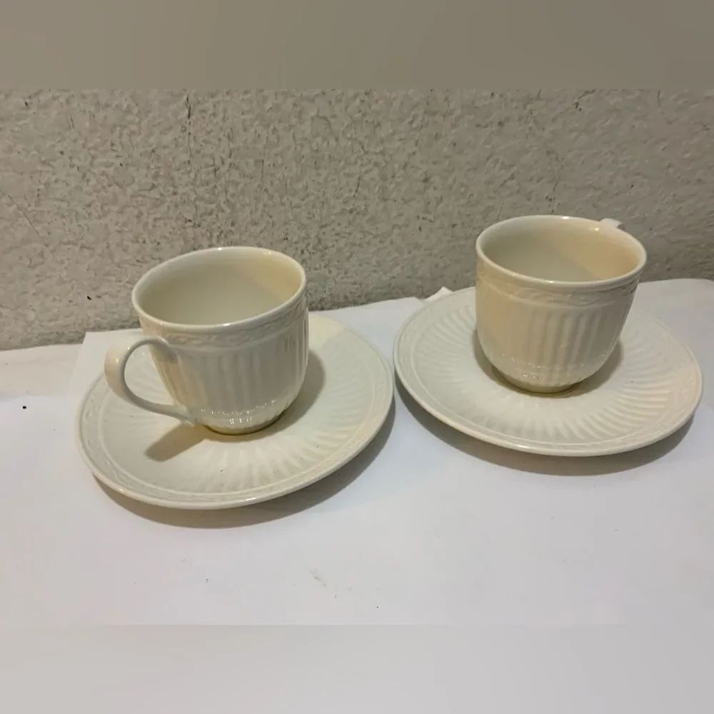 Mikasa Italian Countryside Cups & Saucers Stoneware Ribbed 2 Sets